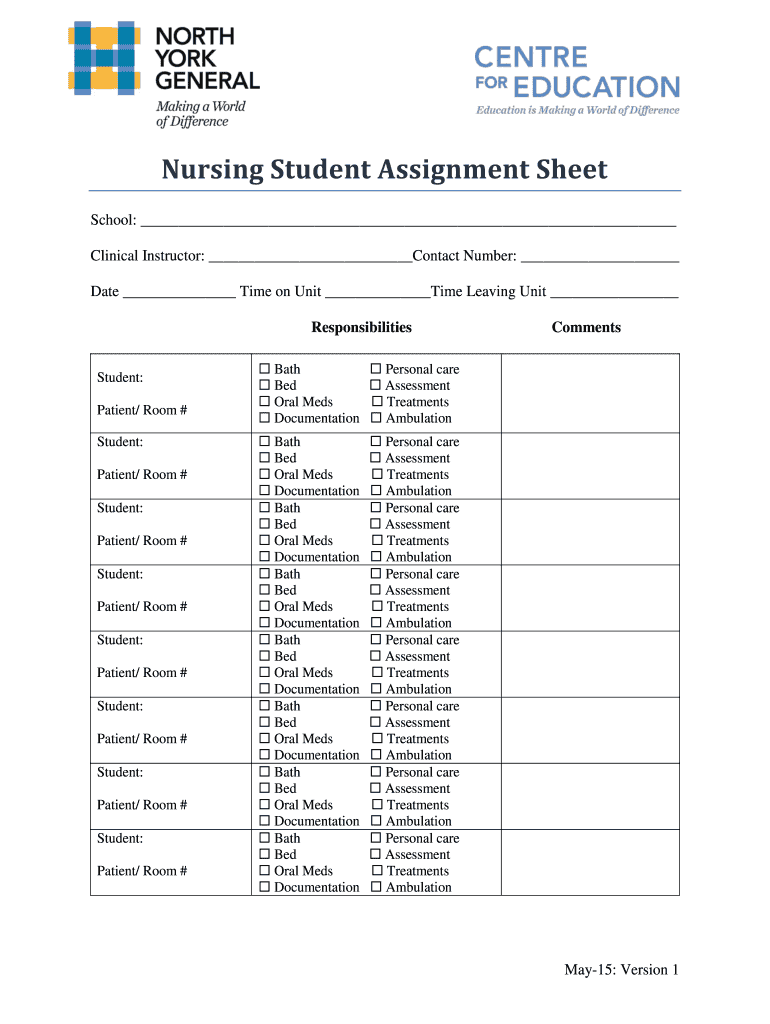 Assignment Sheet Nursing  Form