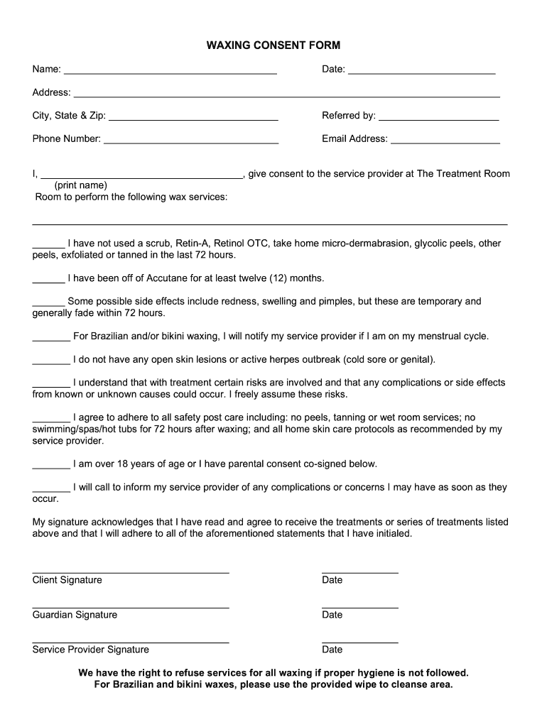 Waxing Consent Form