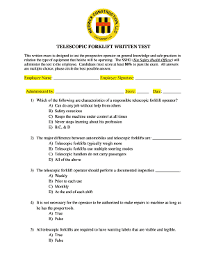 Telescopic Forklift Written Test Answers  Form
