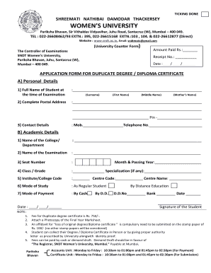 Sndt Marksheet Online  Form