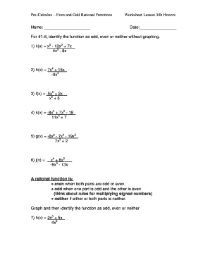 Even and Odd Functions Worksheets  Form