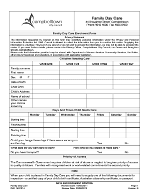 Family Day Care Enrolment Form Fishers Ghost