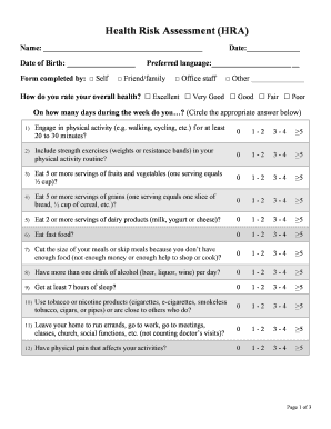 HRA Health Risk Assessment Orange County Aging Ocagingservicescollaborative  Form