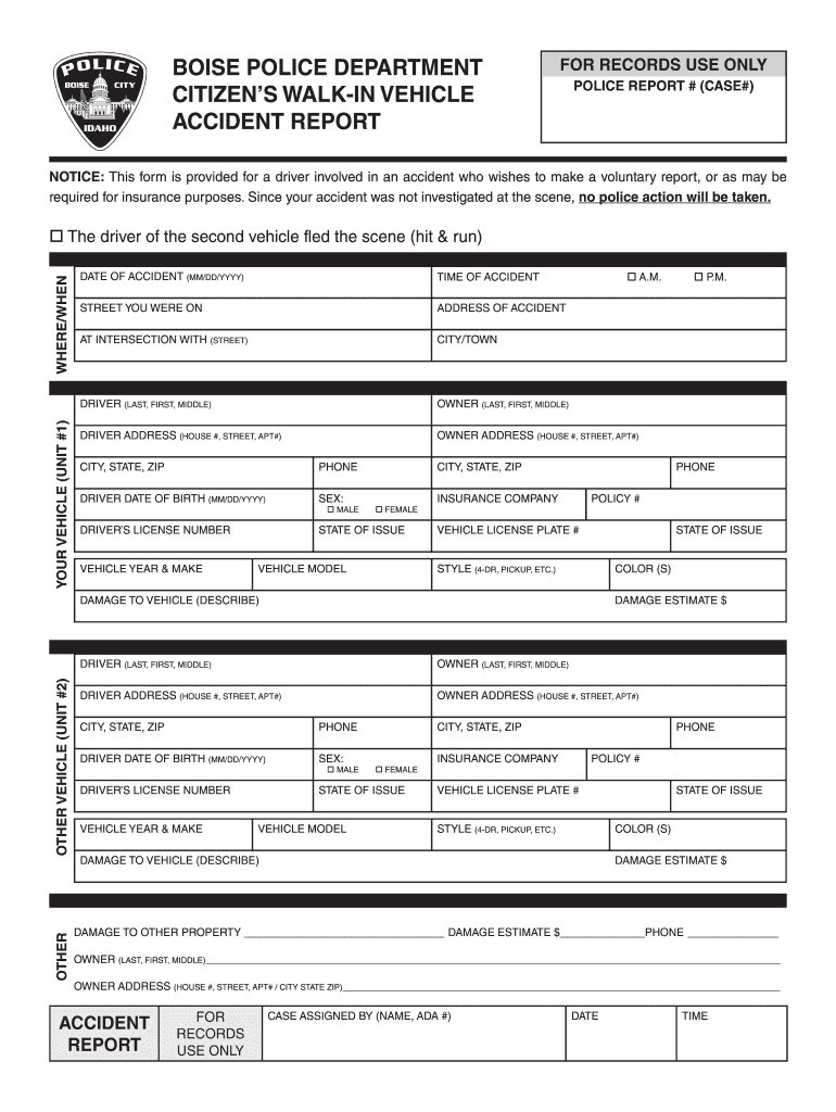 BOISE POLICE DEPARTMENT CITIZENS WALK in VEHICLE ACCIDENT Police Cityofboise  Form