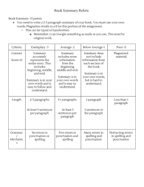 Book Summary Rubric  Form