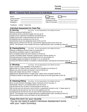 Competition Volleyball Skills Assessment for Individuals Specialolympicspa  Form