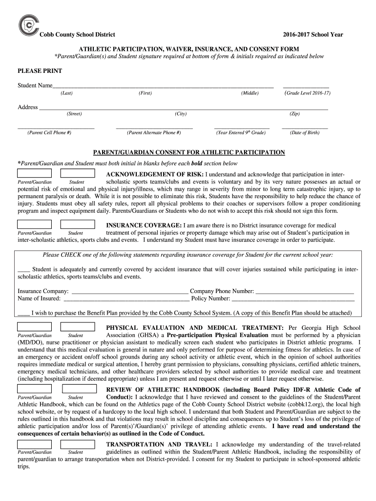 Cobb County School District  School Year ATHLETIC  Form