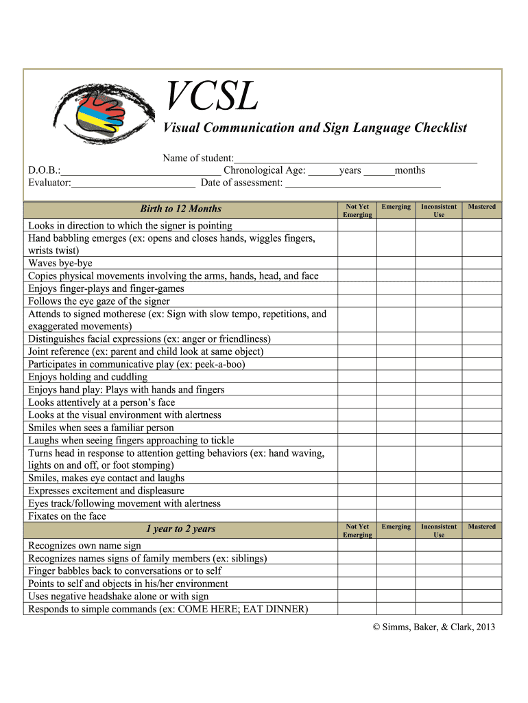Vcsl Assessment  Form