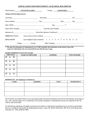 School Bus Driver Application Form