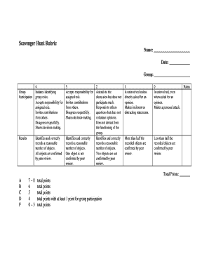 Scavenger Hunt Rubric  Form