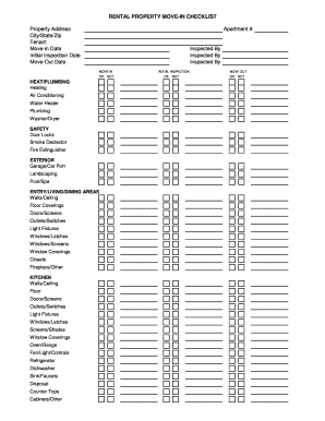 Move in Checklist Tenant  Form