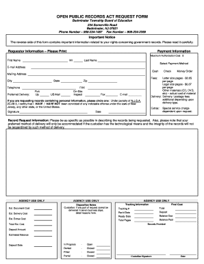 OPRA Request Form Bedminster Township School District Bedminsterschool