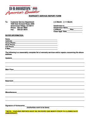 Dr Horton Warranty Request  Form