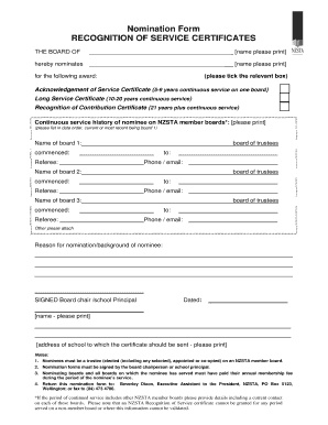 Nomination Form RECOGNITION of SERVICE CERTIFICATES NZSTA Nzsta Org