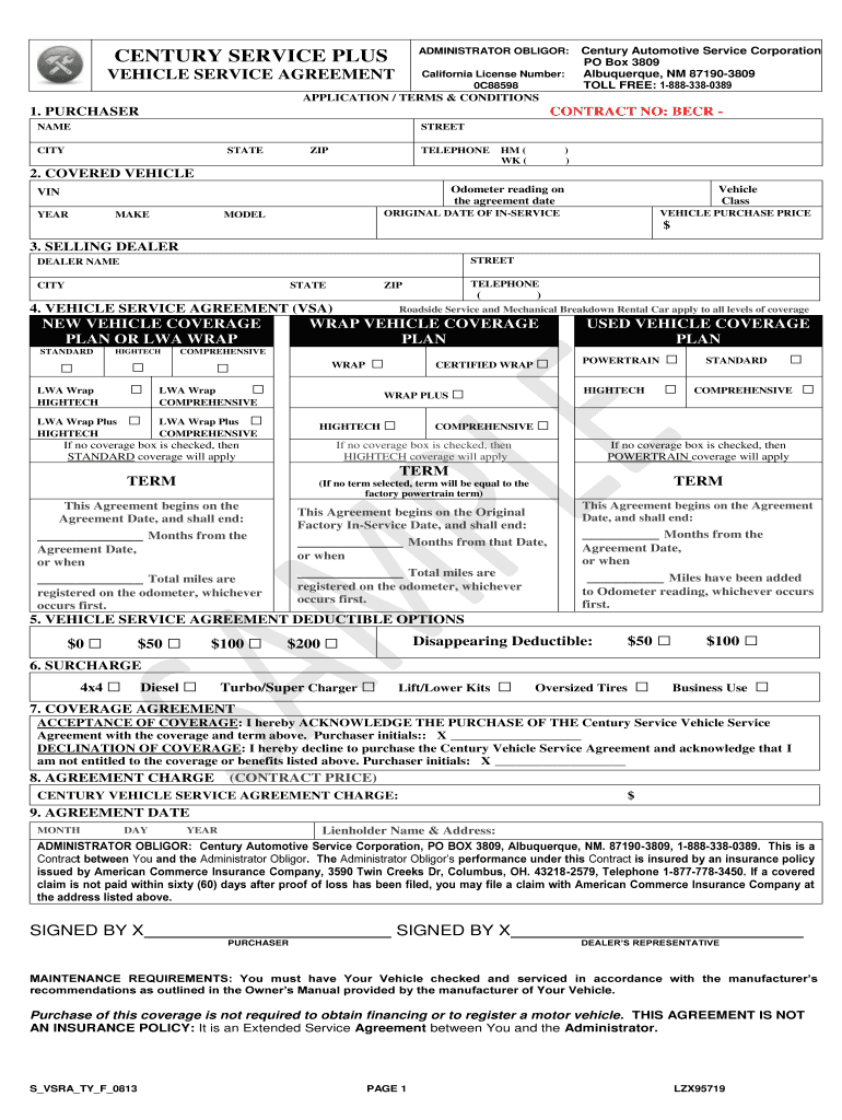 Get and Sign Century Service  Form