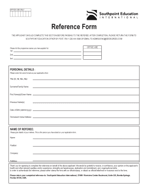 Reference Form Southpoint Education International