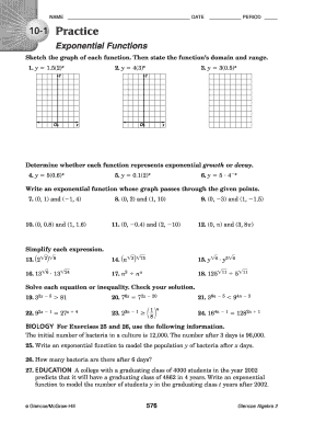 Glencoe Algebra 1 Chapter 10  Form