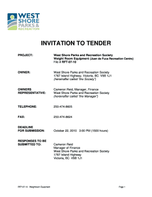 INVITATION to TENDER Westshorerecreationca  Form