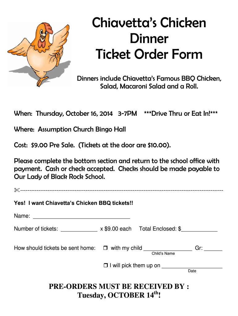 Chiavettas Chicken Dinner Ticket Order Form