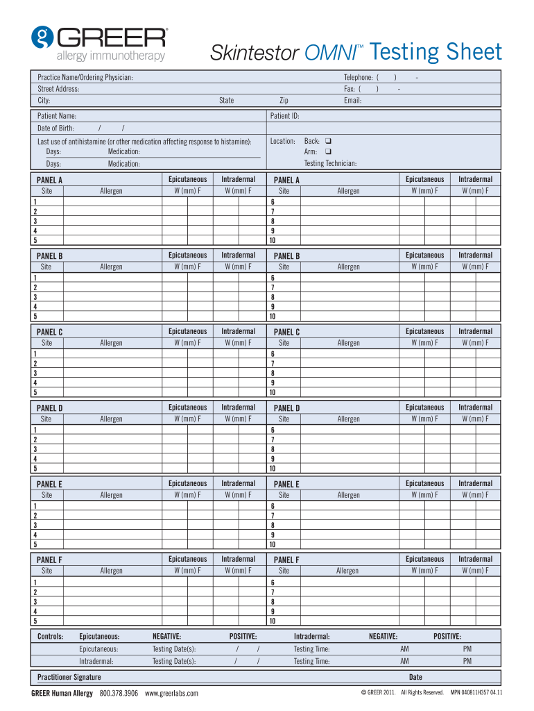 Skintestor Omni Testing Sheet  Form