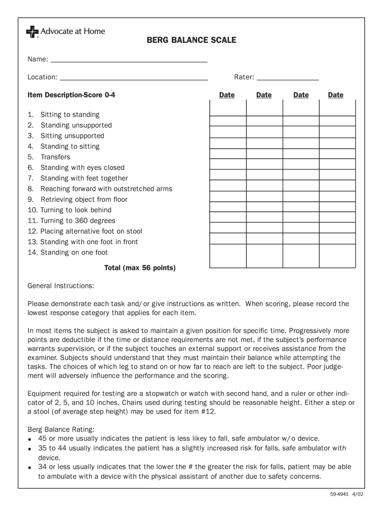 Berg Balance Test Fill Out and Sign Printable PDF Template signNow