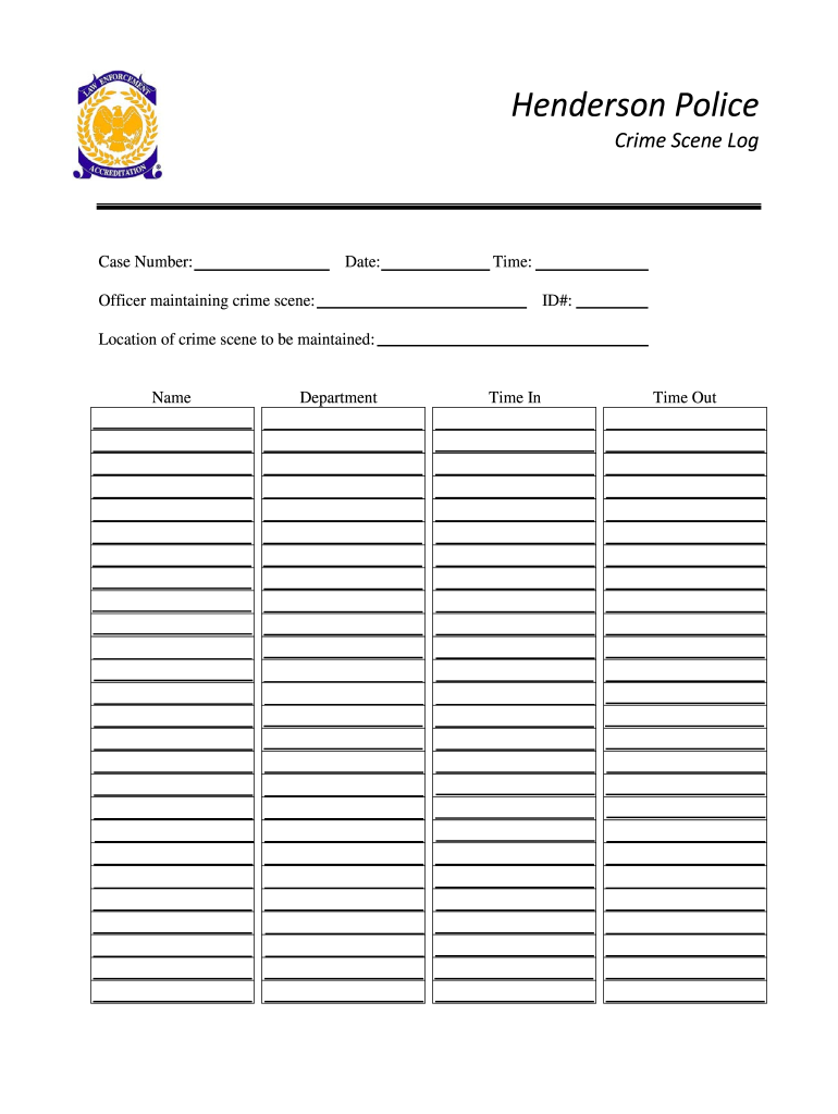 Crime Scene Evidence Log  Form