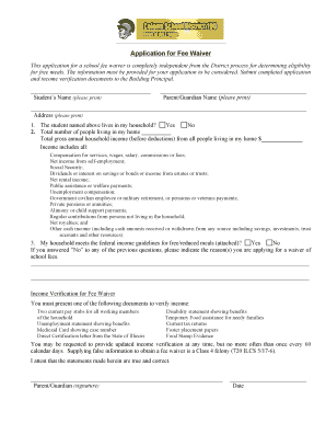 Application for Fee Waiver Colona Grade School  Form