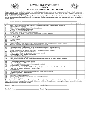Loyola Jesuit College Checklist  Form