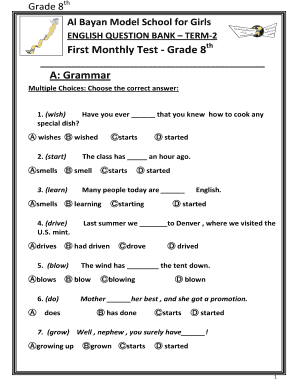 Grade 2 English Grammar Test PDF  Form