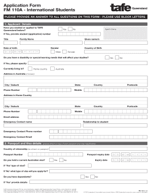 Application Form FM110A International Students