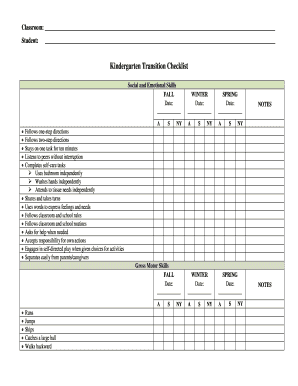 Kindergarten Transition Checklist  Form