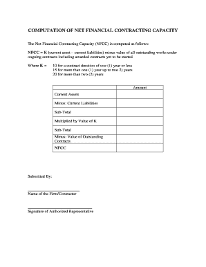 Net Financial Contracting Capacity Sample  Form