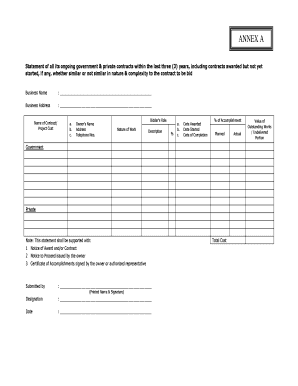 Statement of All Its Ongoing Government &amp; Private Contracts within the Last Three 3 Years, Including Contracts Awarded but N  Form