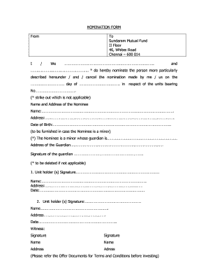 Sundaram Mutual Fund Nomination Form