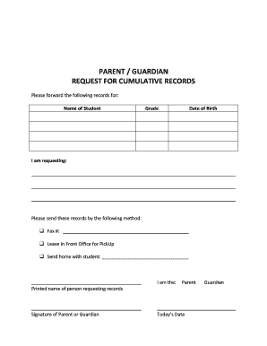 REQUEST for CUMULATIVE RECORDS  Form