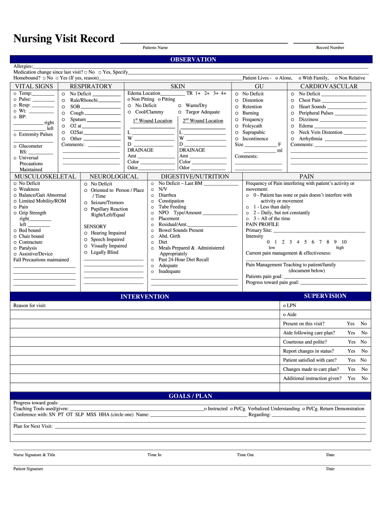 Nursing Visit Record  Form