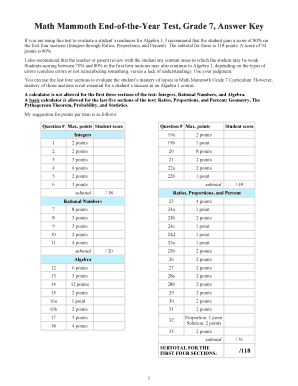 7th Grade End of the Year Math Test with Answers  Form