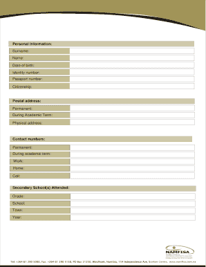 Namfisa Bursary  Form