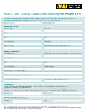 Western Union Business Solutions International Payment Mandate Form