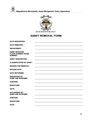 ASSET REMOVAL FORM Mogalakwena Local Municipality