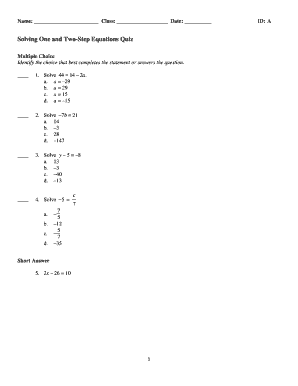 Two Step Equations Mcq Answer Key  Form