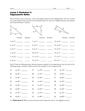 Trigonometric Ratios Worksheet 2 Answers  Form