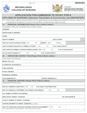 Mpumalanga Nursing College  Form