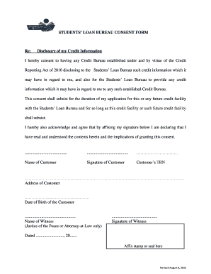 STUDENTS LOAN BUREAU CONSENT FORM Re Disclosure of My