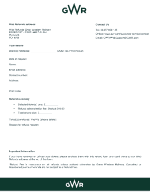 Gwr Refund Claim Form