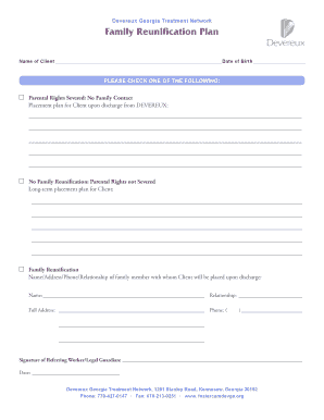 Family Reunification Plan Template  Form