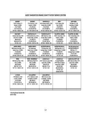 Quest Locations Orange County  Form