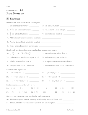 Extra Practice 1 2 Real Numbers  Form