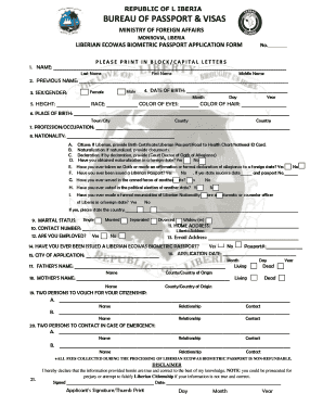 Liberia Passport Application Form PDF