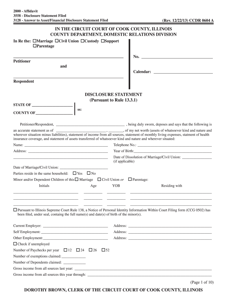 Get and Sign DISCLOSURE STATEMENT WisconsinIllinois Child Support Border 2013 Form